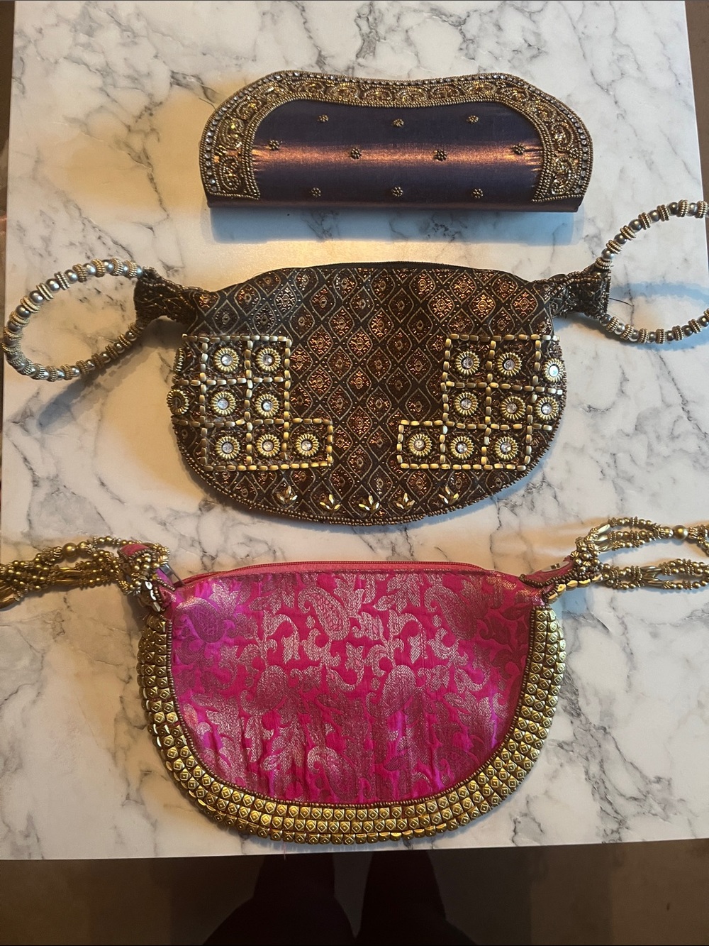 3 Elegant Beaded Embellished Women’s Clutch Bag - Pink, Purple and Brown Bundle